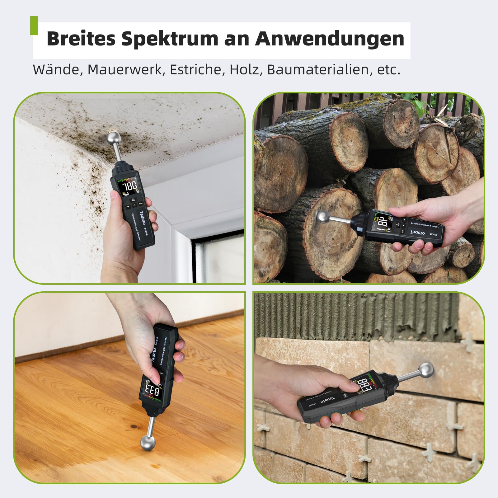 Misuratore Umidità Muri Tadeto Con Display LCD Colorato - Analisi 20-40mm Per Legno, Intonaco, Muratura - Foto 11