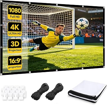 100 Inch Projector Screen 169 4K HD Double-Sided Projection Screen Foldable Washable Polyester Projector Screen for Home Cinema Office & Camping