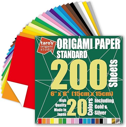 Taro's Origami Studio Estándar de 6 pulgadas, una cara, 20 colores, 200 hojas cuadradas, fácil de plegar, papel japonés premium para principiantes disponible en Yaxa Venezuela