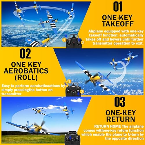 Miniatura 23 de LEAMBE Avión RC de 4 canales, avión acrobático listo para volar, fácil control para principiantes, avión P51 Mustang RC el mejor regalo para adultos