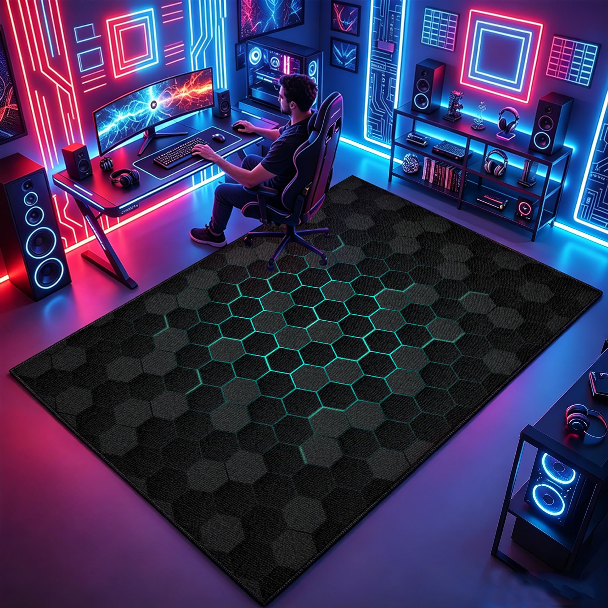 Tappeto da Gioco Controller, Tappeto Sedia Gaming 200 x 210 cm Teenager Ragazzi Camera da Letto Grande Antiscivolo Tappetino per Sedia da Gaming, Tappeto Salotto Gamer
