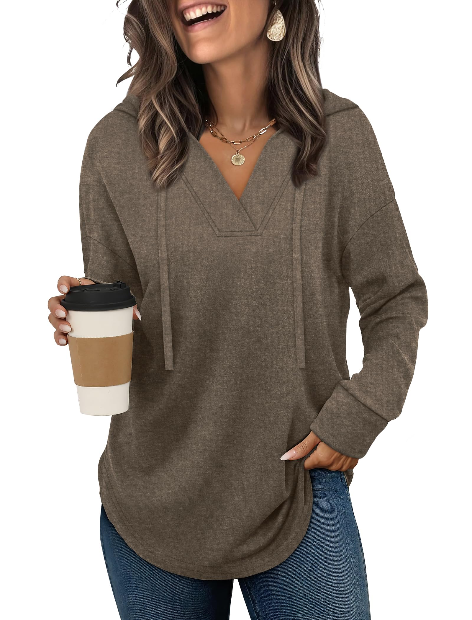 Sampeel Hoodies for Women Trendy Fall Fashion 2026 V Neck Oversized Sweatshirt Plus Size Tops Clothes