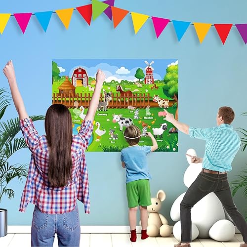 Miniatura 7 de ASTARON Pin The Farm Animal Game - Suministros de fiesta de cumpleaños de animales, 60 calcomanías de animales de 21 x 28 pulgadas, pósteres de