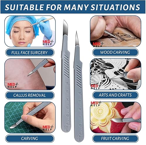 Miniatura 6 de Bisturíes desechables #10 + 11  Caja de 30 cuchillas de dermaplaning desechables con mango de plástico, cuchillas de bisturí, cuchillas dermablade