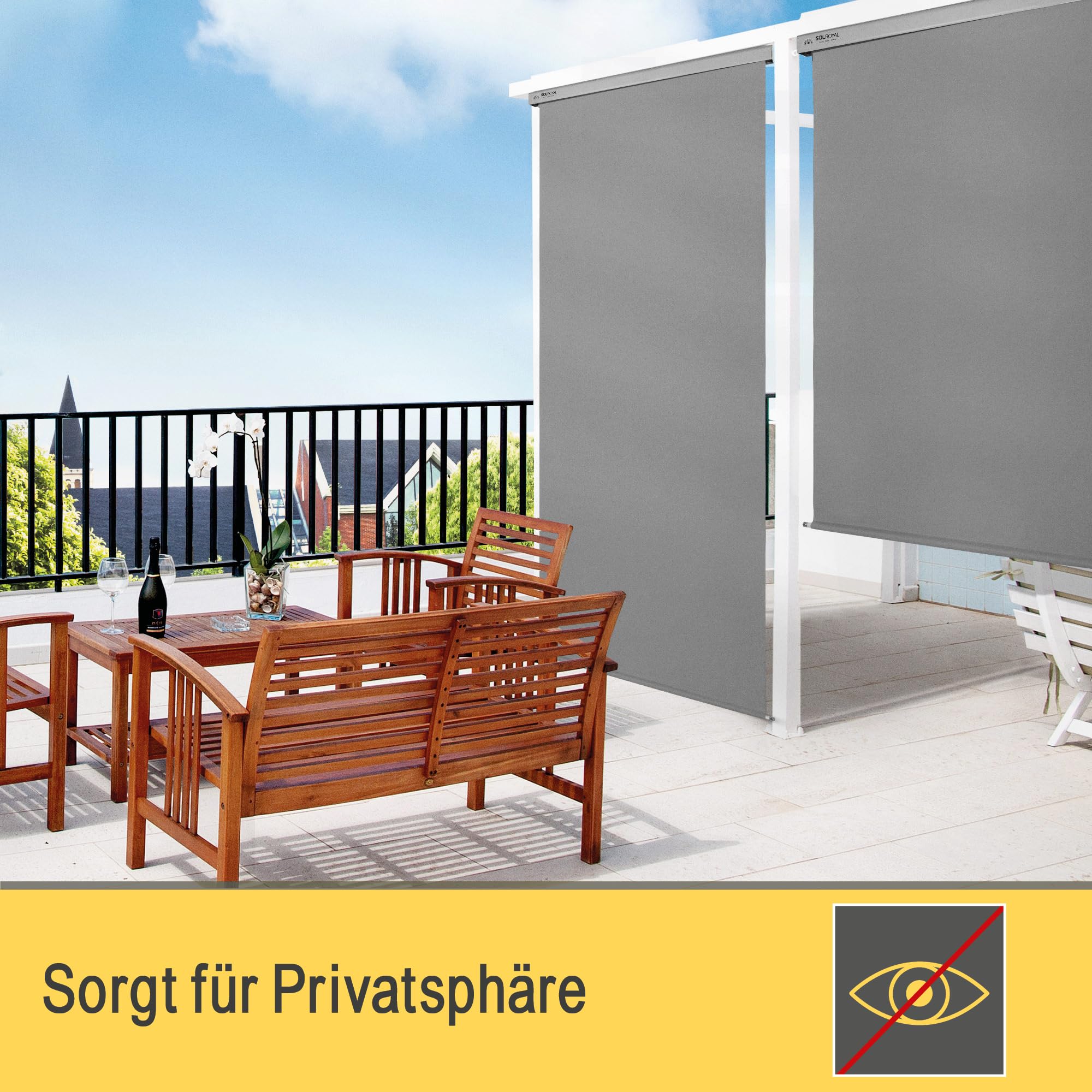Sol Royal Senkrechtmarkise 160x250 cm MS5 Markise – Robuster Balkonsichtschutz Abnehmbare Handkurbel Wasserabweisender Sonnenschutz Terrasse Balkon Garten Wetterfeste Vertikalmarkise Grau