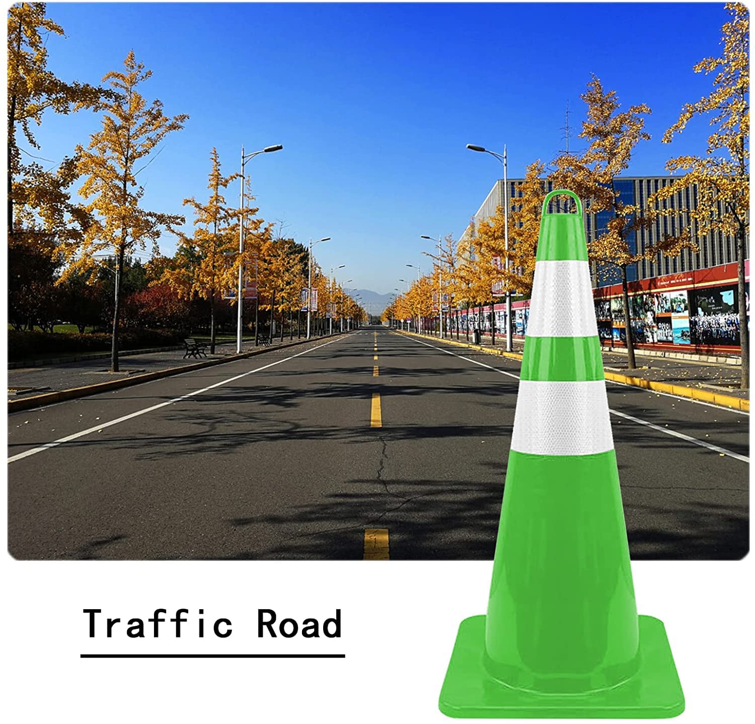 Cônes de sécurité portatifs en PVC Durable avec 2 Bandes réfléchissantes. Cônes lestés pour la sécurité routière. Convient aux allées et à la Formation à la Conduite (Lot de 4, Vert).