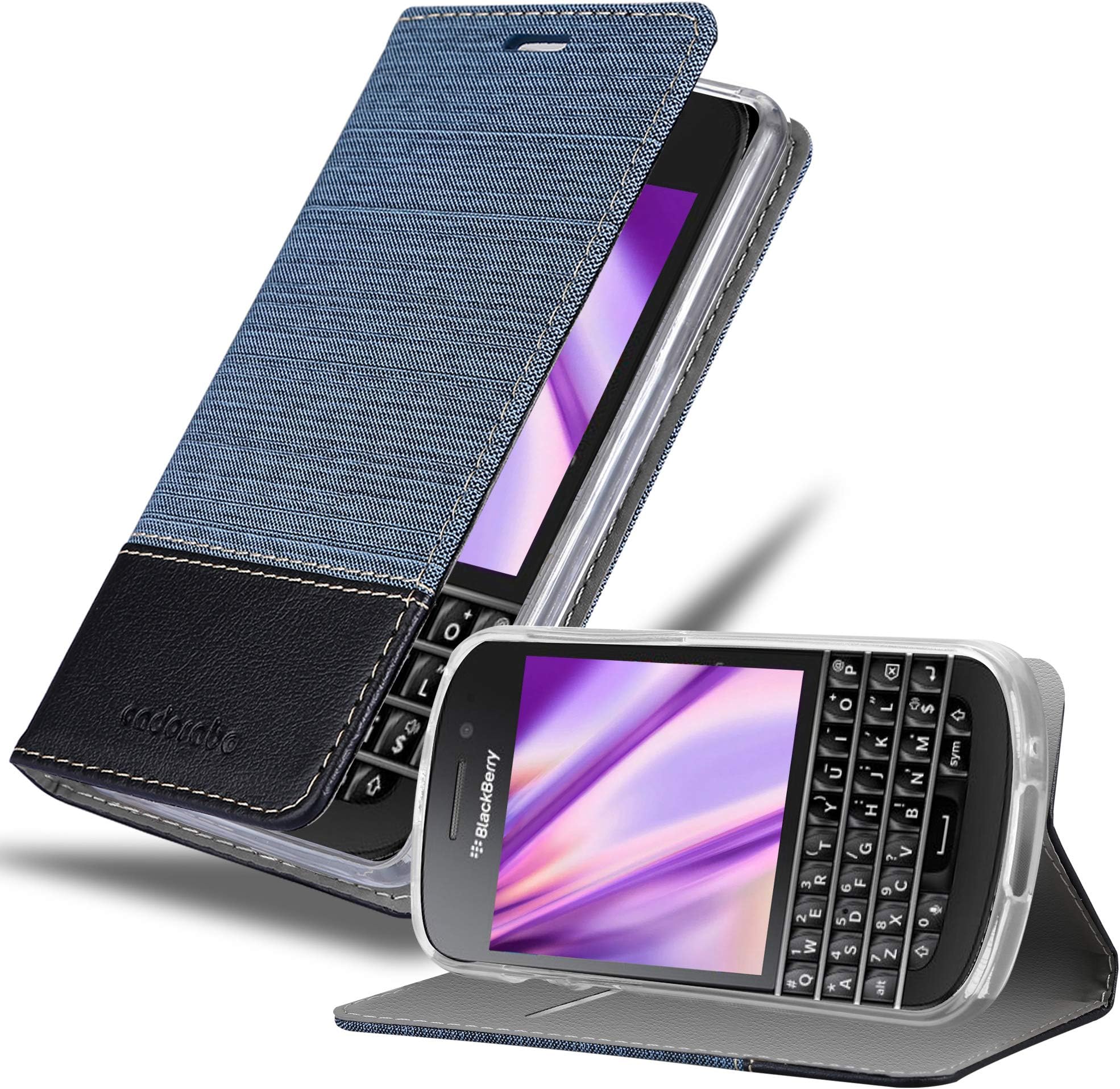 Cadorabo Book Case Compatible with BlackBerry Q10 in Dark Blue Black - with Magnetic Closure, Stand Function and Card Slot - Wallet Etui Cover Pouch PU Leather Flip