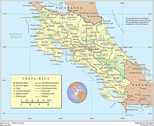 Palmetto Posters Póster laminado 20x24: Gran mapa político y administrativo de costa rica con carreteras ciudades parques nacionales y aeropuertos