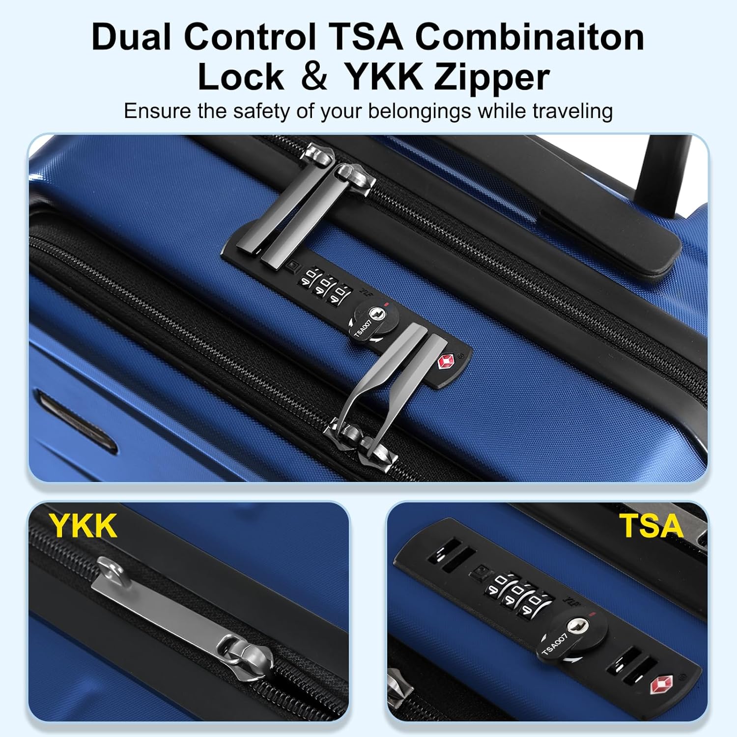 Carry On Luggage 22×14×9 Airline Approved, 20 Inch Lightweight ABS+PC Hard Shell Suitcases with Front Pocket, Spinner Wheels, TSA Lock (Navy Blue, 1PC)