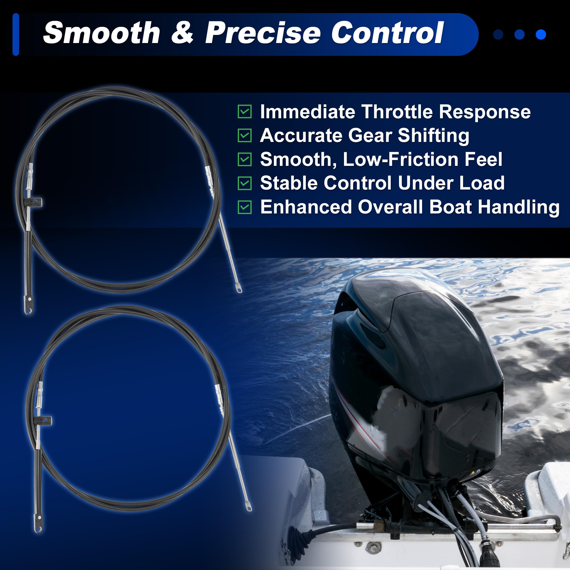 Gen2 Gasgriffsteuerungskabel für Boote, 33 C, Marine, Außenbord-Fernbedienungskabel, passend für Mercury, MerCruiser, Mariner für Force-Motoren, ersetzt CC189-Serie, schwarz, 2 Stück