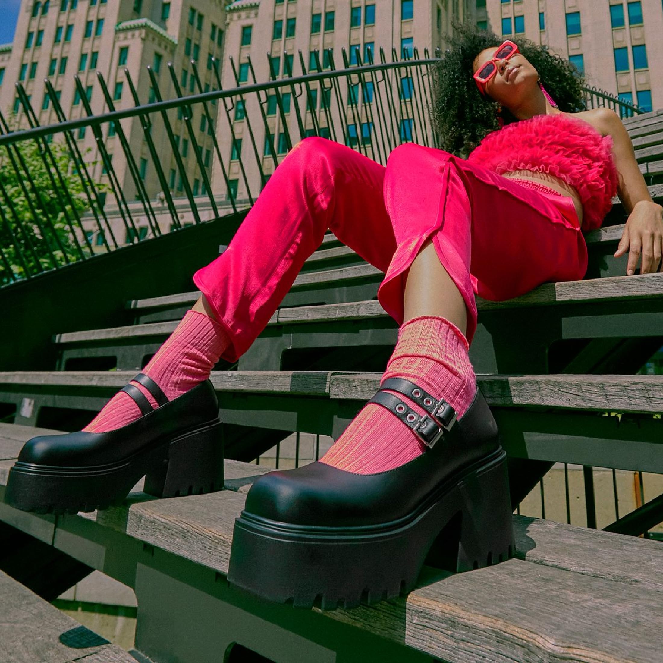 Scarpe Mary Jane con Tacco e Plateau in Pelle Nera Windsorsmith da Donna