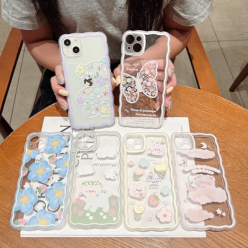 Miniatura 10 de SZXYCZL Funda compatible con iPhone 15 Pro Max, bonito diseño floral de dibujos animados de oso y mariposa para mujeres y niñas, funda estética