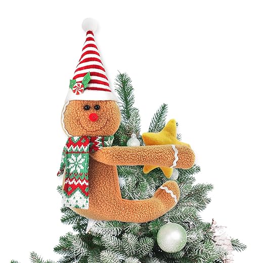 Threetols Christmas Tree Topper, Brown Cute Plush Gingerbread Man Xmas Decorations Also Be Used As Home Curtain Tie and Hugger Wine Bottle Party Decorations