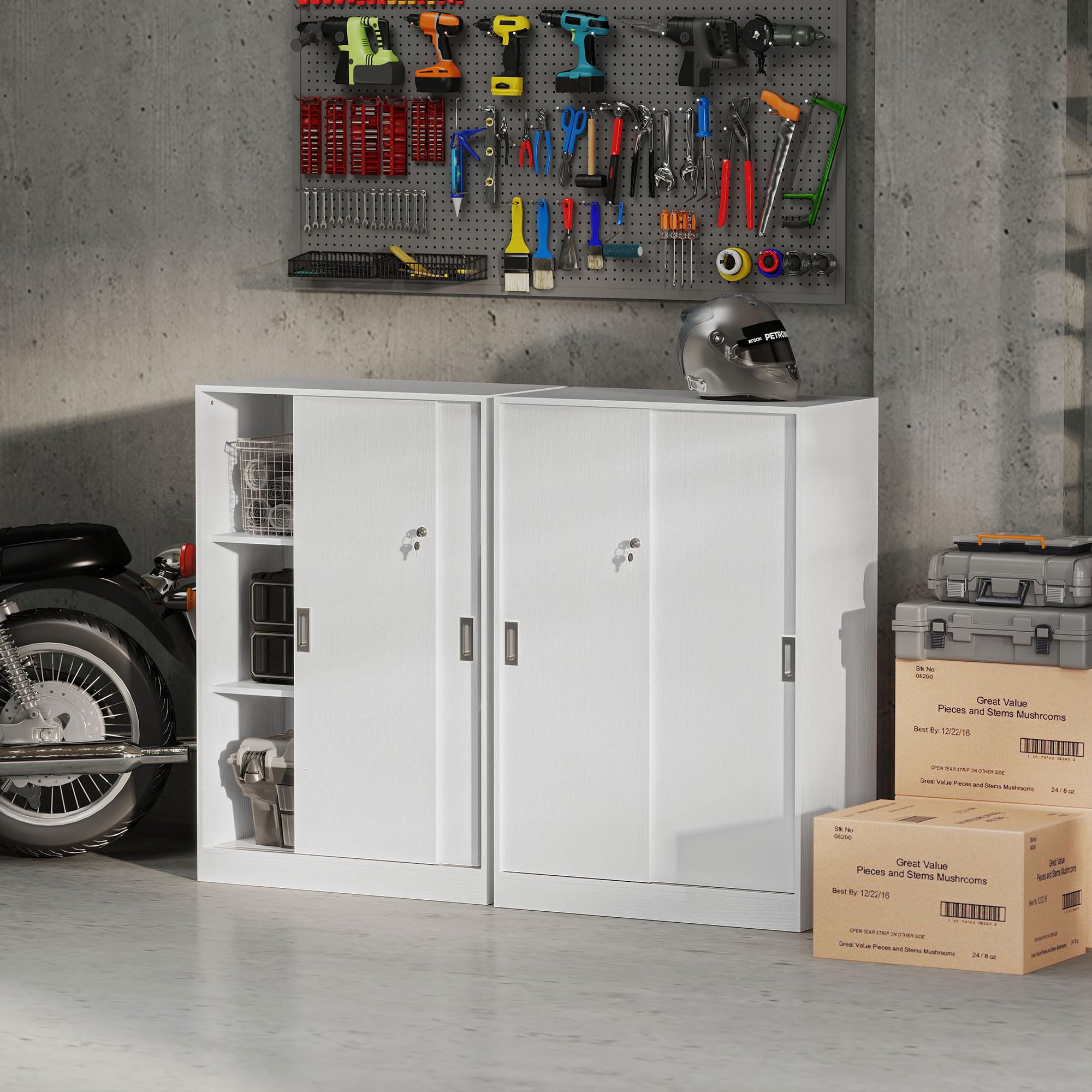 Vinsetto Armadietto da Ufficio a 3 Ripiani con 2 Chiavi di Sicurezza, Mobiletto da Ufficio in Truciolato, 80x40x120 cm, Bianco