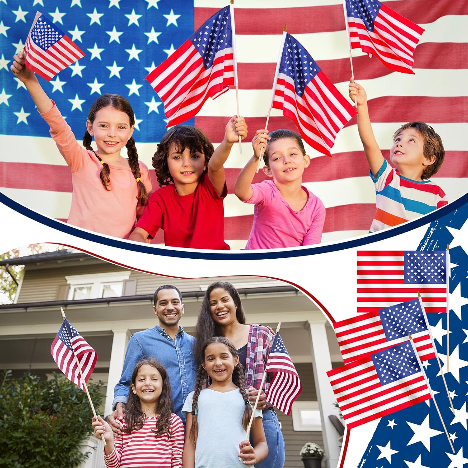 Newwiee 225 Pcs 250 Anniversary USA Flag 12 x 18 Inch American Handheld Flags on Stick with Safety Spear Top for 250th Anniversary Independence Memorial Day 4th of July Yard Garden Decoration
