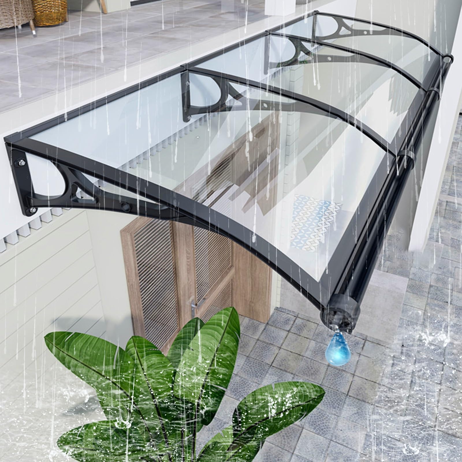 GJZQDKX Modern Door Canopy Polycarbonate Window Awning, Exterior Aluminum Bracket Terrace Canopies Awnings, Outdoor Front Door Roof Canopy, UV Rain Snow Protection Garden Awning. (Color : Clear