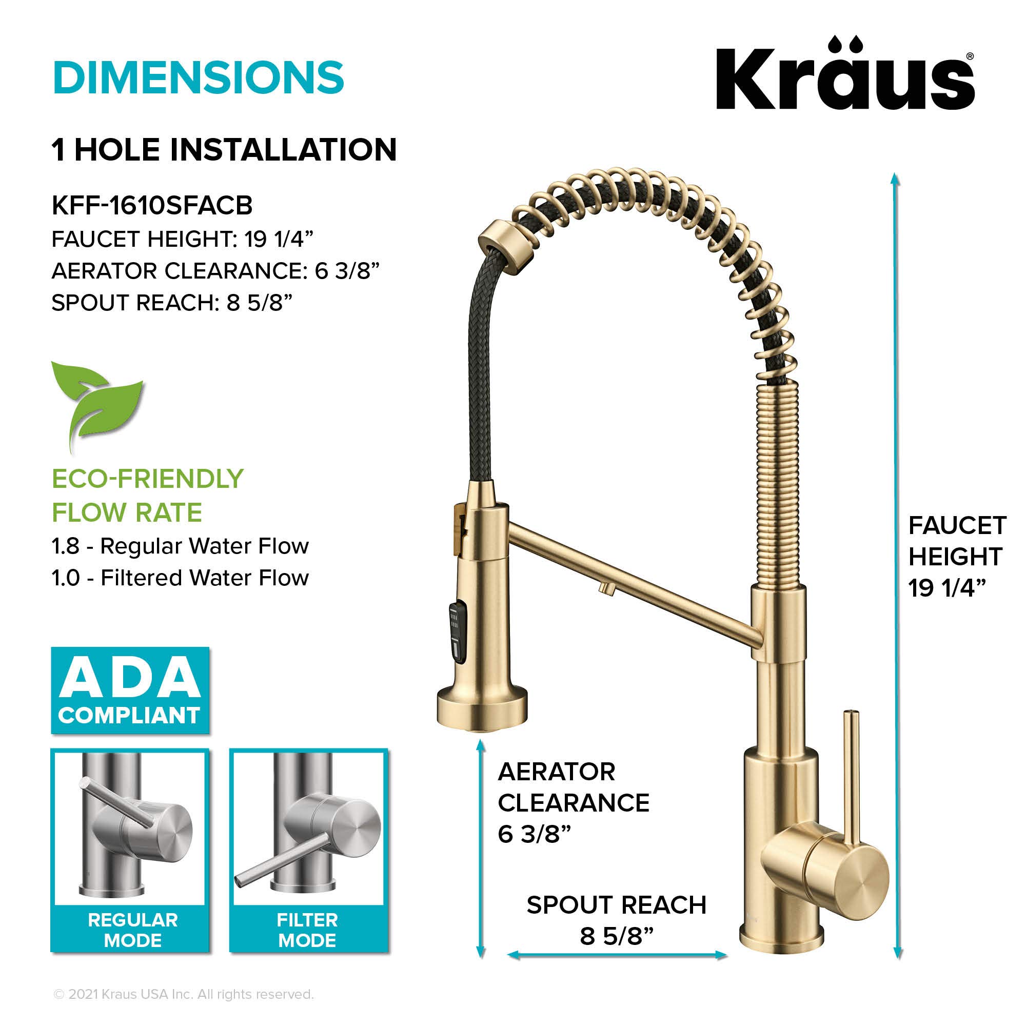 Kraus KFF-1610SFACB Bolden 2-in-1 Commercial Style Pull-Down Single Handle Filter Kitchen Faucet for Reverse Osmosis or Water Filtration System, Spot Free Antique Champagne Bronze