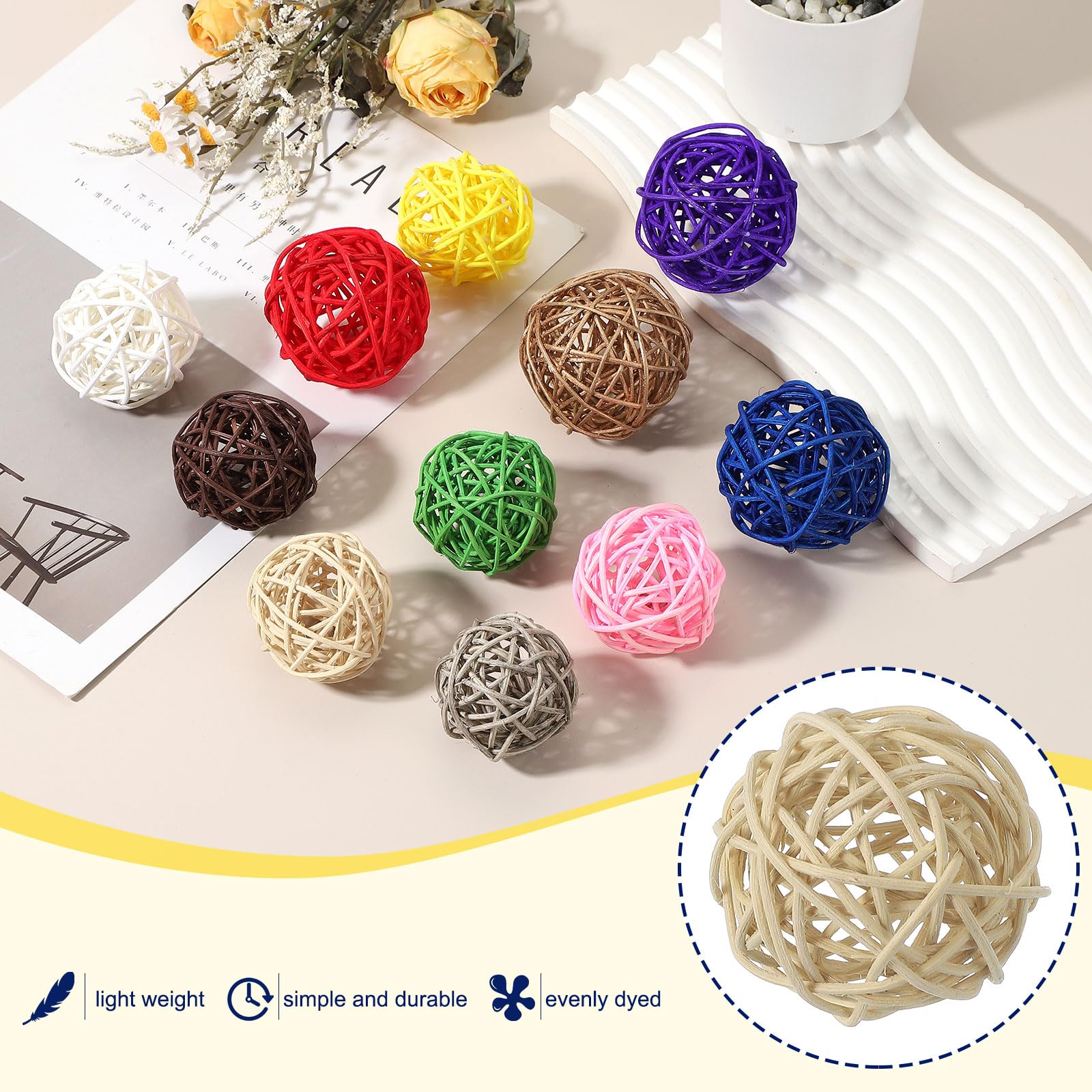 QUARKZMAN 6 Pezzi Palline in Vimini Rattan 2 Pollici Palline Decorative in Rattan Riempitivi per Vasi per Matrimoni Centrotavola Ciotole Decorazione per la Casa, Legno