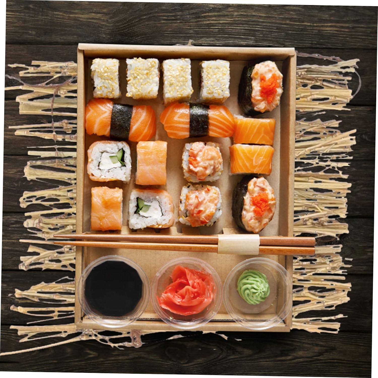 Japanese Sashimi Bamboo Fence Decoration Set for Sushi Display