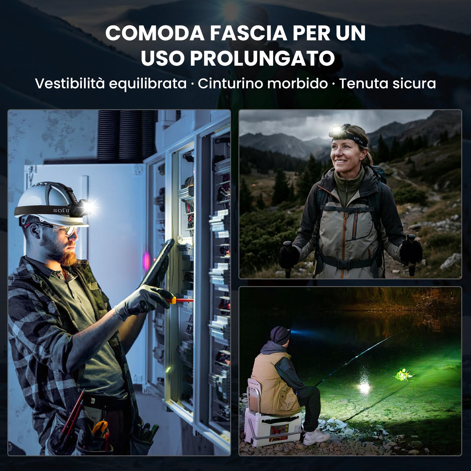 Sofirn HS20 Torcia Frontale LED Ricaricabile 2700 Lumen, Doppio LED, Batteria 3000 mAh, IPX8, 5 Modalità di Illuminazione,Fascio Concentrato e Diffuso per Campeggio, Escursionismo, Pesca e Lavori