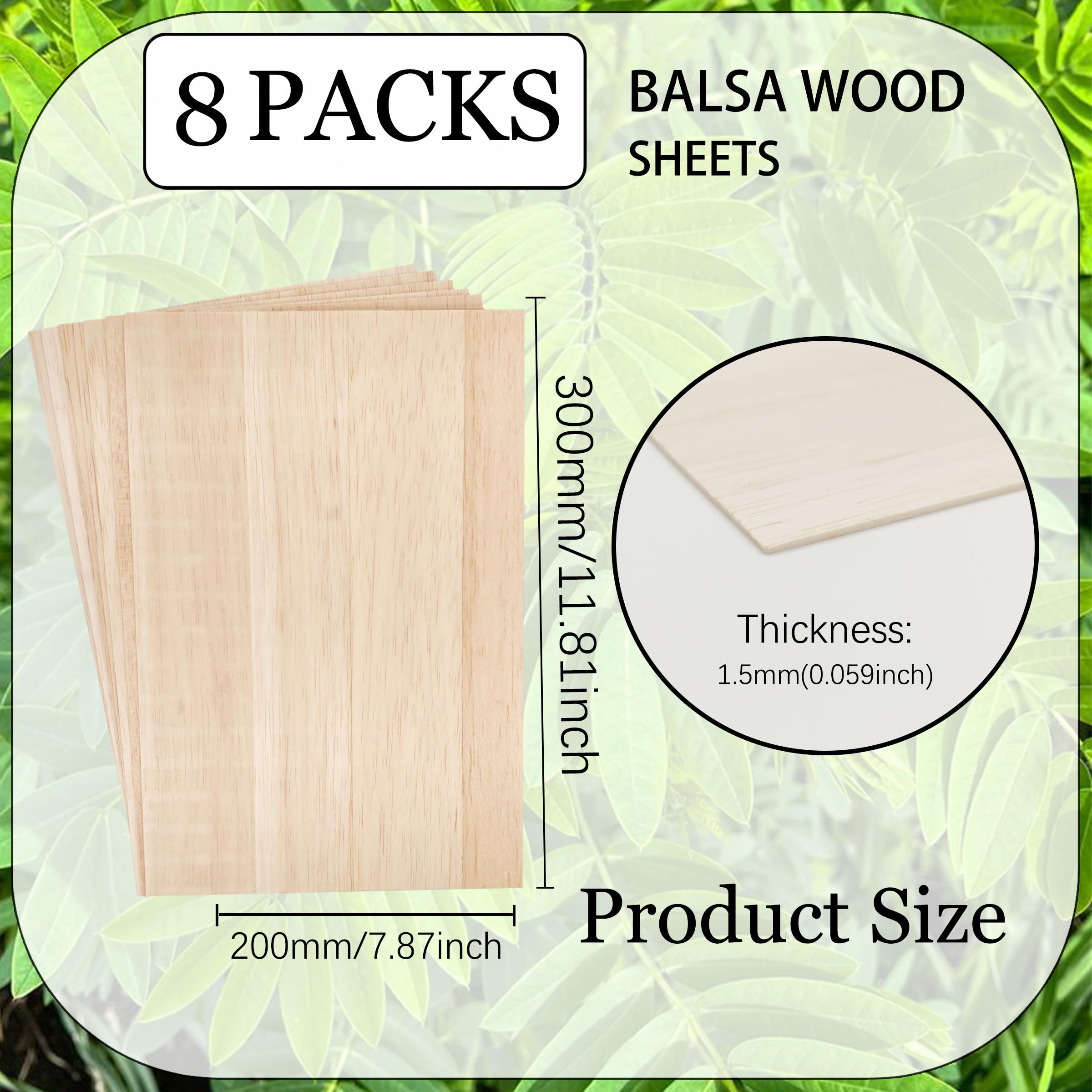 8 Pack Balsa Wood Sheets, 300x200x1.5mm Balsa Wood Thin, BalsaWood Board for Home Decoration Arts, DIY Crafts Projects - Image 2