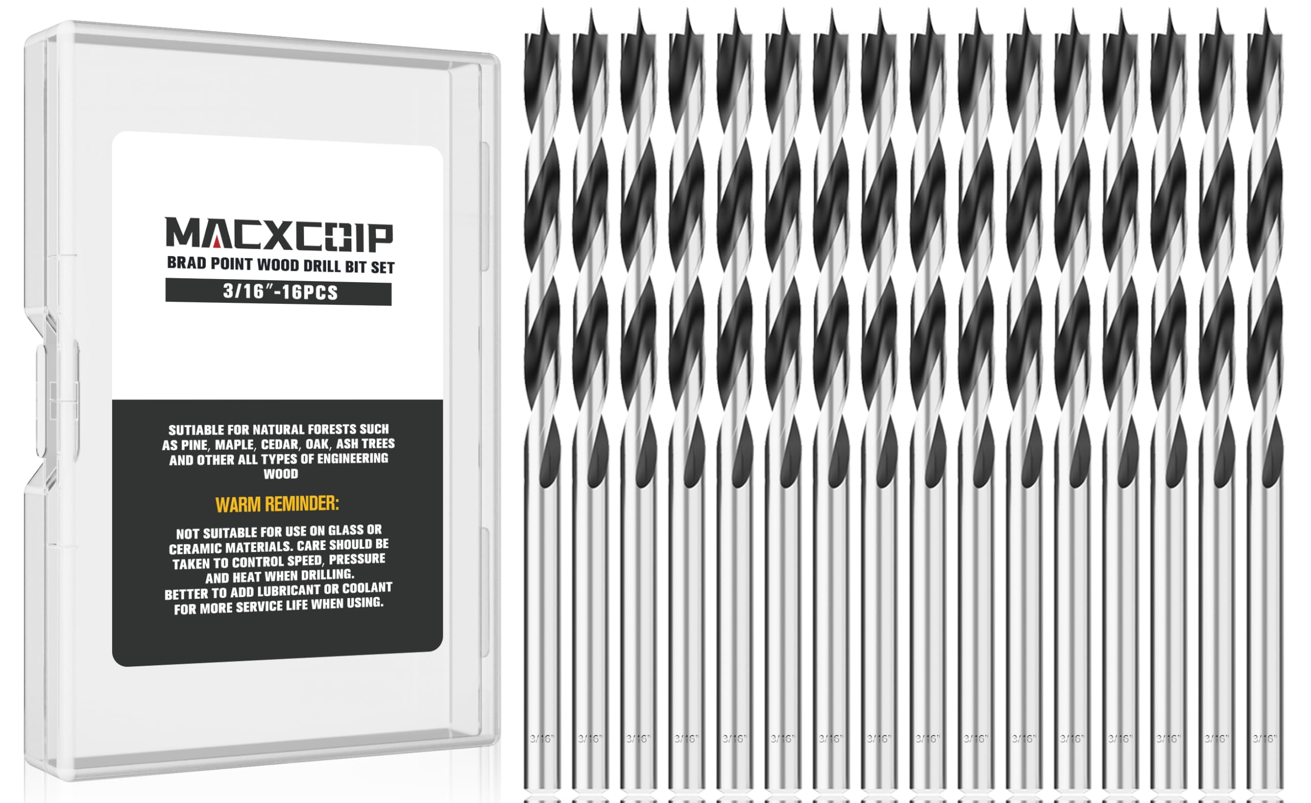 16pc Brad Point Drill Bits - Extra Long Wood Drill Set -8