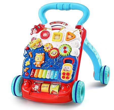 YOLAY Baby Push Walker for Baby Boy and Girl 6-12 Months, Baby Walker with Wheels Safety Knob & Weight Balancing Water Tank, Sit to Stand Detachable Early Learning Activity Center for Kids - Blue
