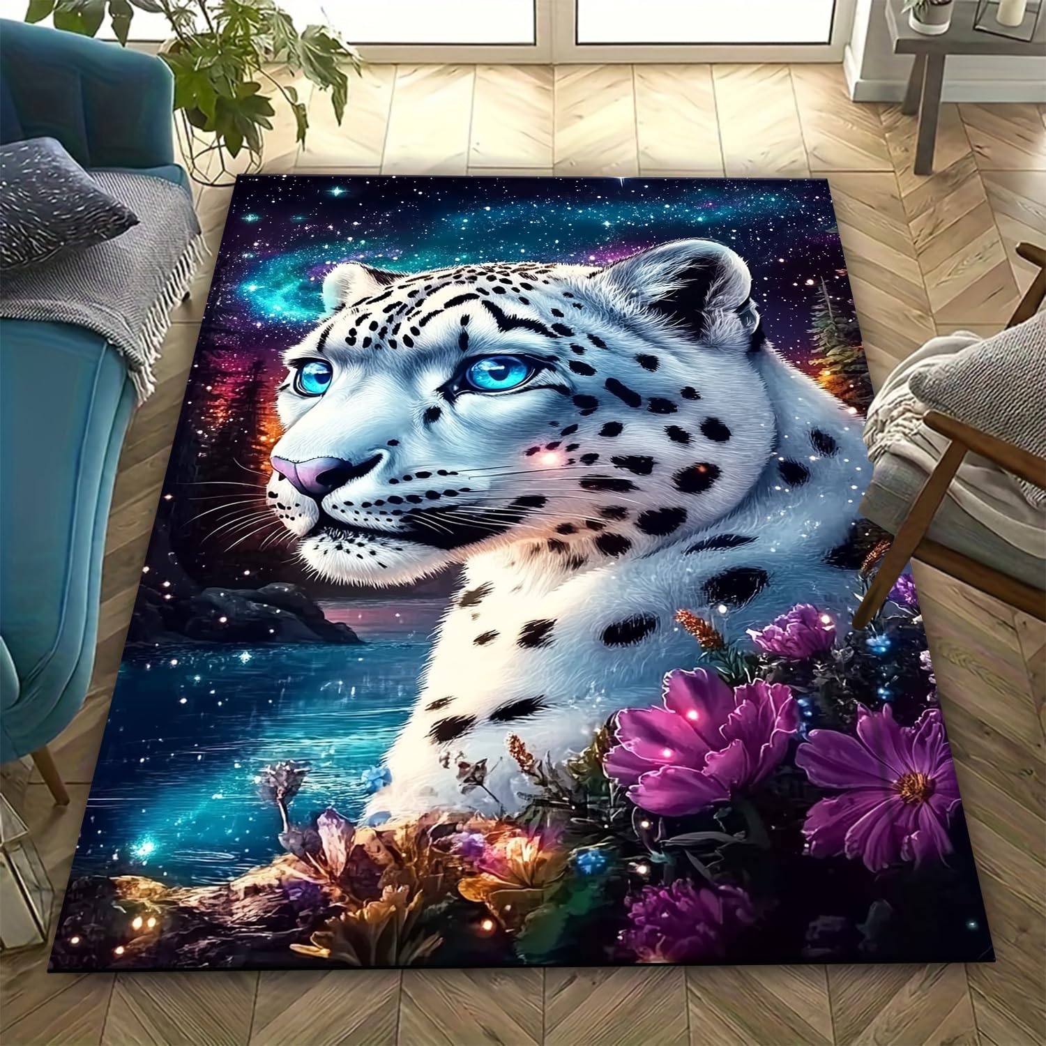 Tapis léopard 3d facile à nettoyer pour chambre d'enfants et grand salon anti-fatigue