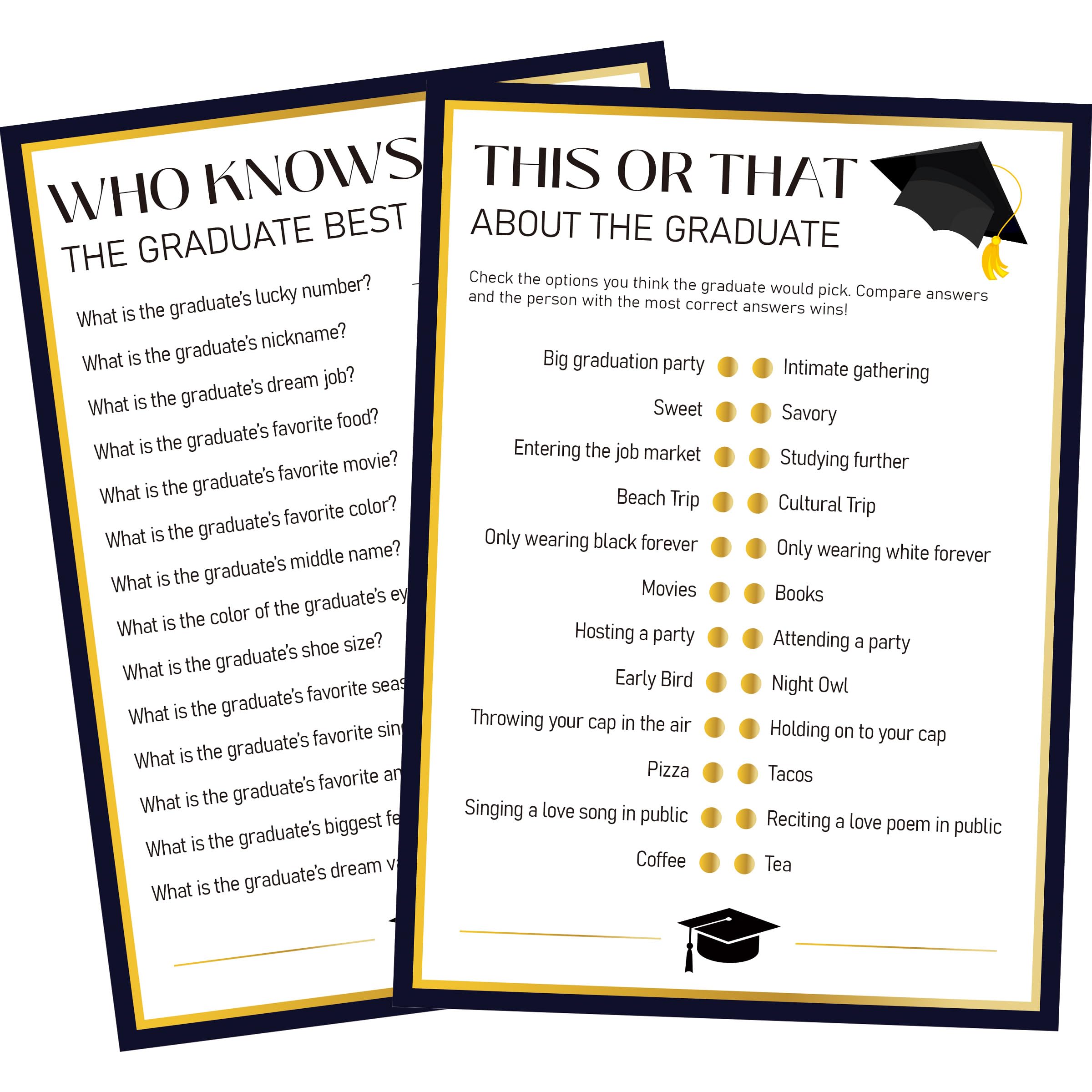 Photo 1 of UHADRE 2 Sides Printed Graduation Party Game, Who Knows The Graduate Best Game-Set of 30, How Well Do You Know The Grad, 2026 Graduation Party Games, Party Supplies Decoration -WKTG03