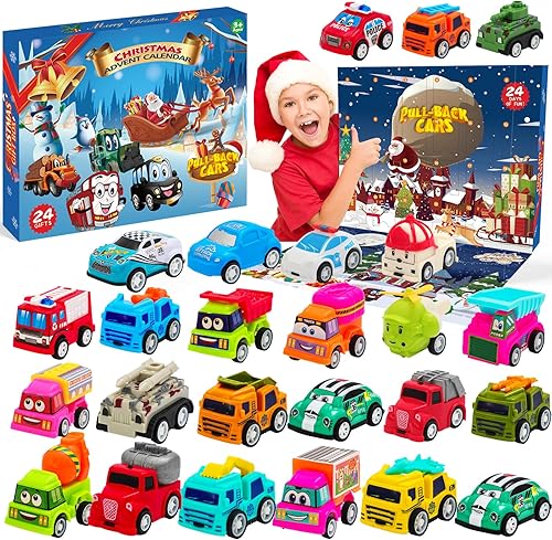 Calendario de Adviento para niños juegos de juguetes de automóvil más 1 alfombrilla de regalos de Navidad juguetes para niños de 3 a 6 años regalos