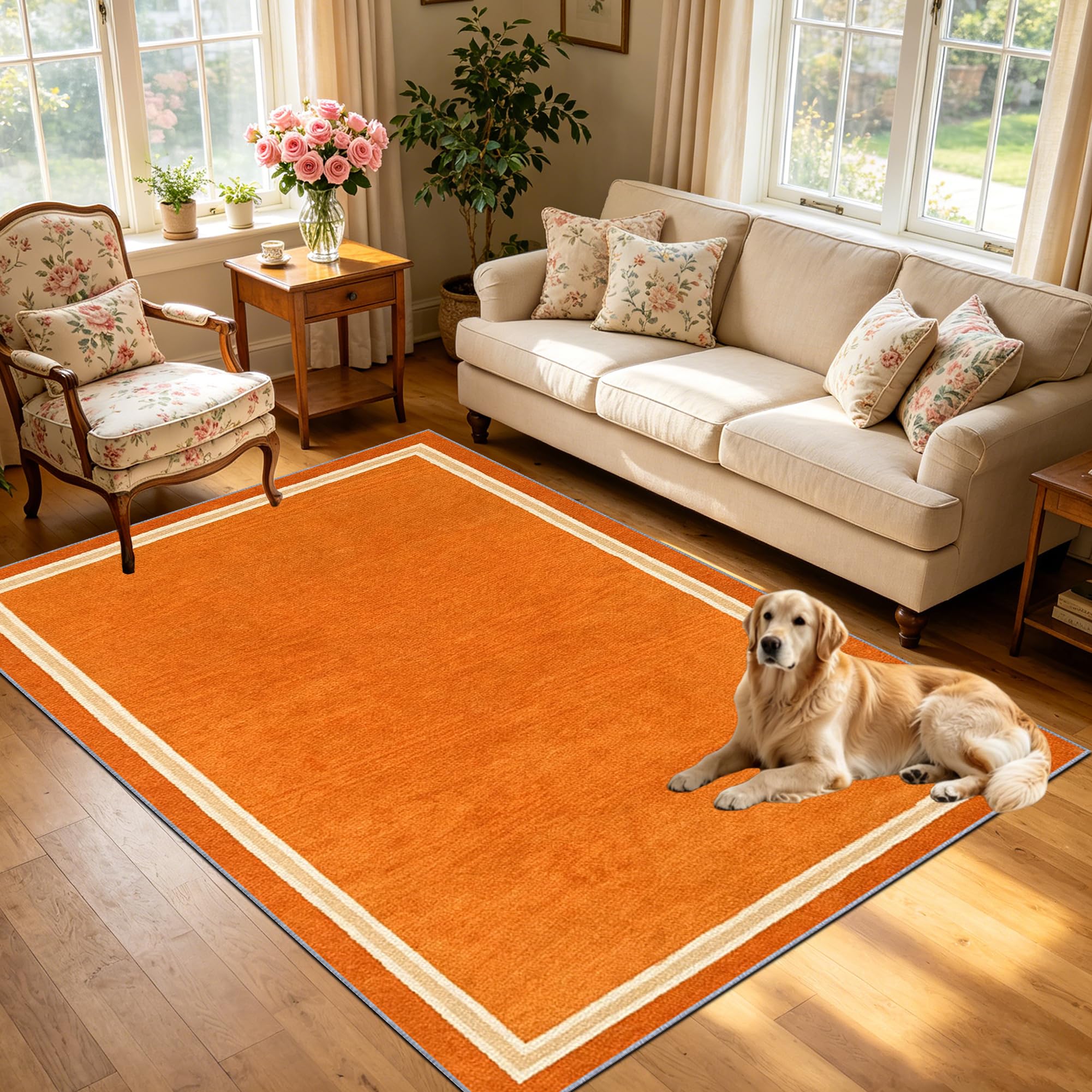 Tapis antidérapant lavable grand tapis de salon orange pour l'entrée