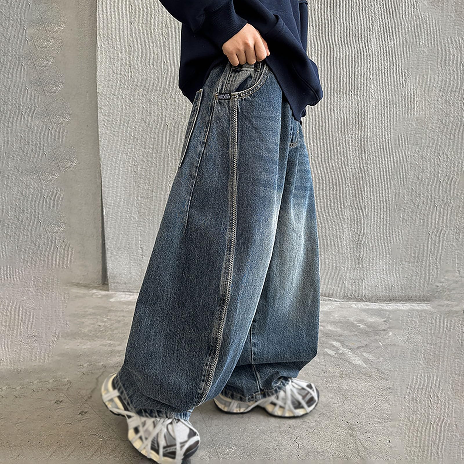 Genérico Vaqueros Niño 4-14 Años Baggy Pantalon Vaquero Adolescentes Chico Cintura Elastica Rectos Moda Y2K Streetwear Jeans Pantalones Vaqueros Cargo Denim Loose Primavera 2026