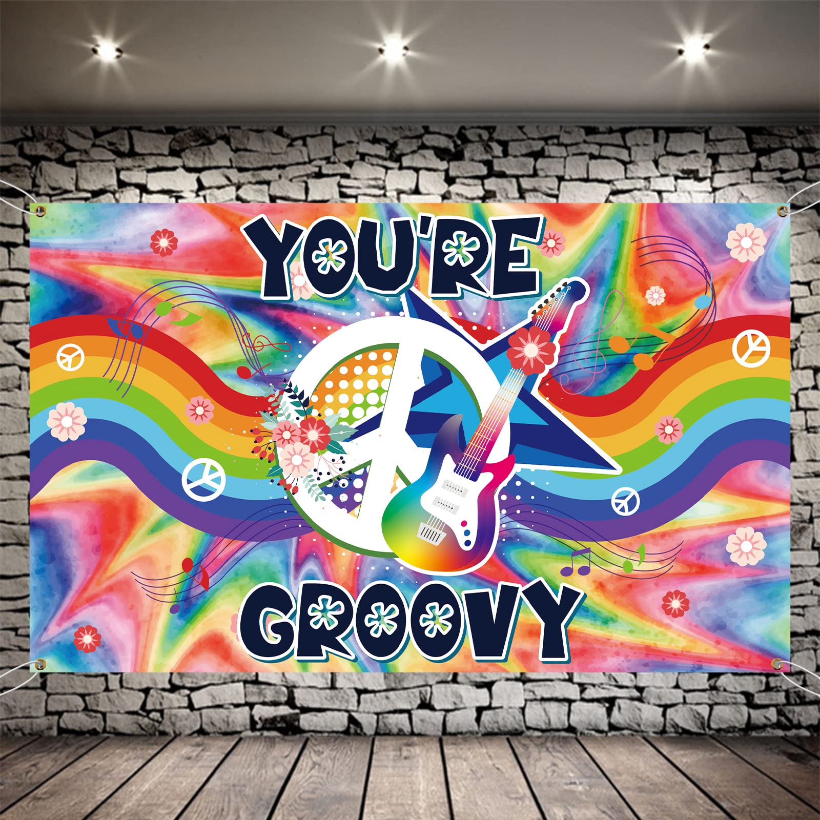 Meltelot Youre Groovy Backdrops for Photography 60's Party Scene Setters Wall Decoration Photo Backgrounds Rainbow 1960's Hippie Theme Happy Birthday Party Banner Supplies 6x4FT