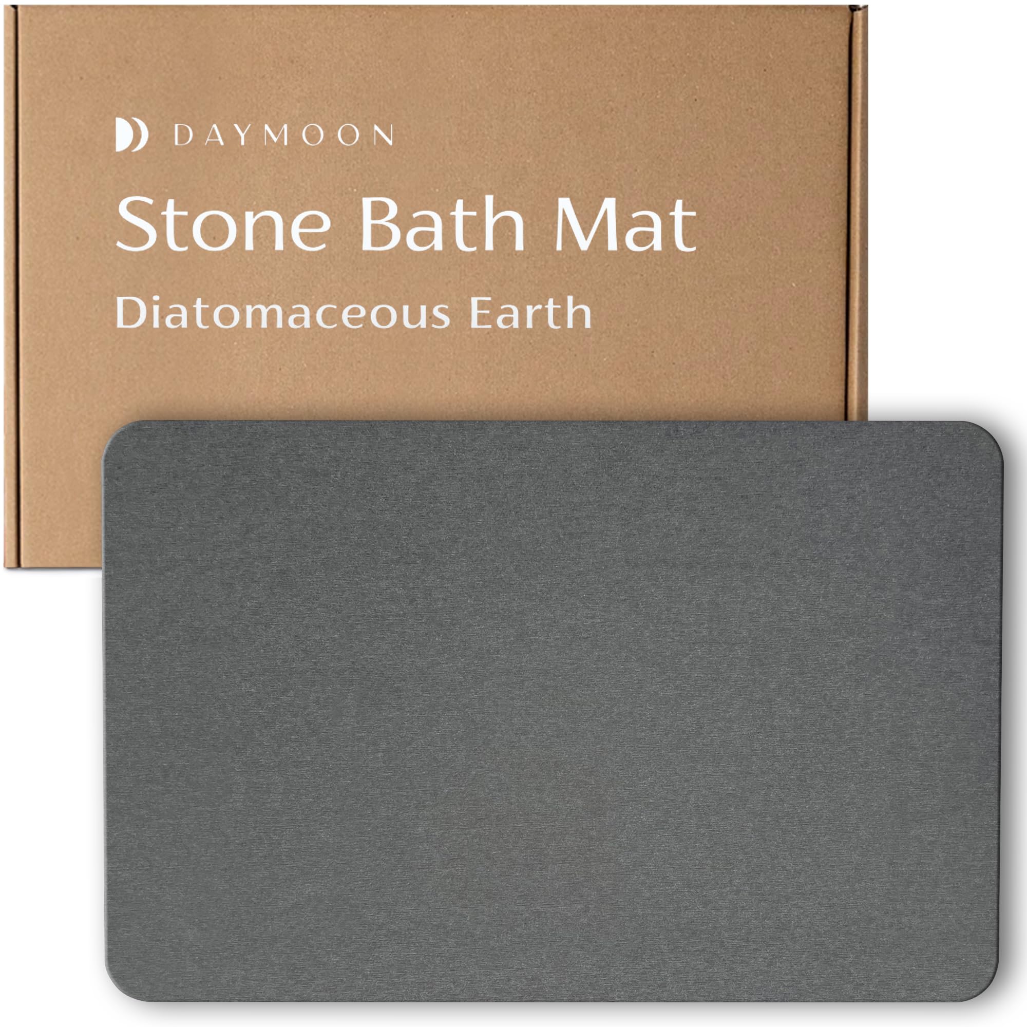Day Moon™ Stone Bath Mat, Diatomaceous Earth Shower Mat, Non-Slip Super Absorbent Quick Drying Bathroom Floor Mat, Natural, Easy to Clean (23.6 x 15.35 Dark Grey)