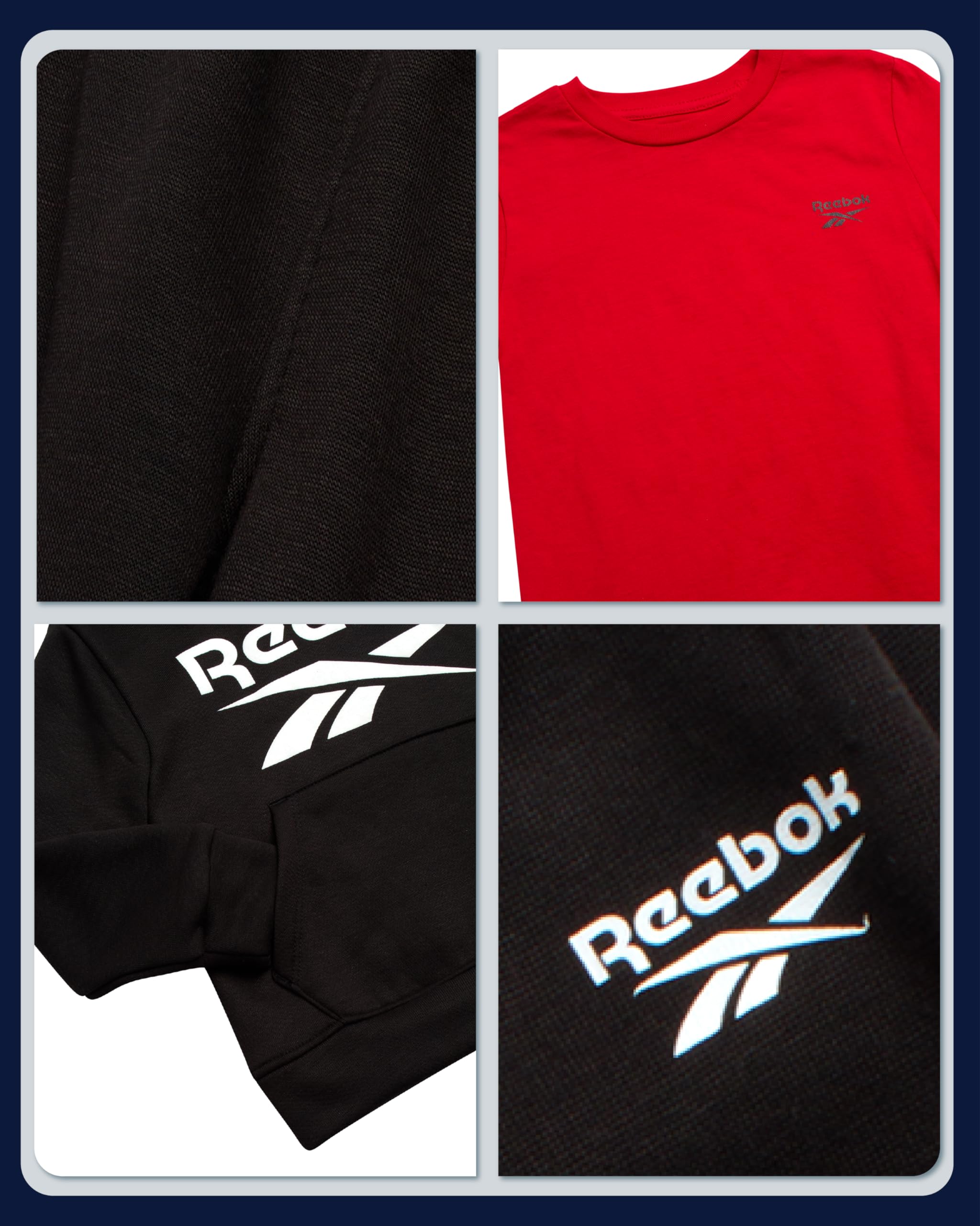 Reebok Set di pantaloni da bambino, 3 pezzi, t-shirt, felpa con cappuccio e jogger, set da jogging in pile, per taglie da bambino