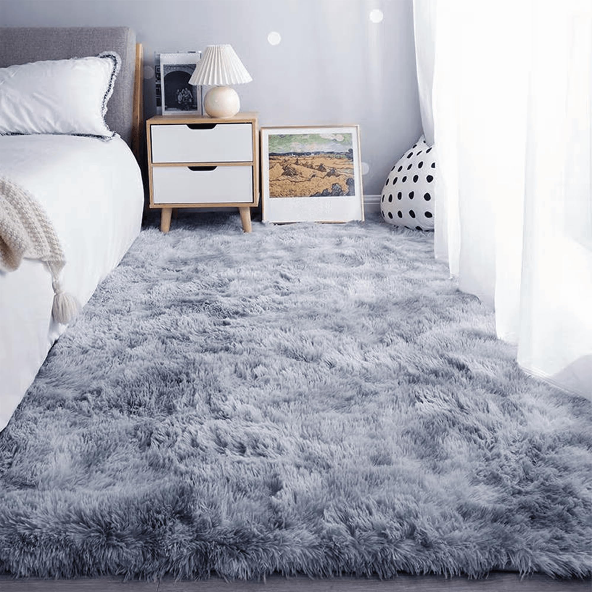 Tapis facile à nettoyer salon 240 x 350 cm grand format gris uni