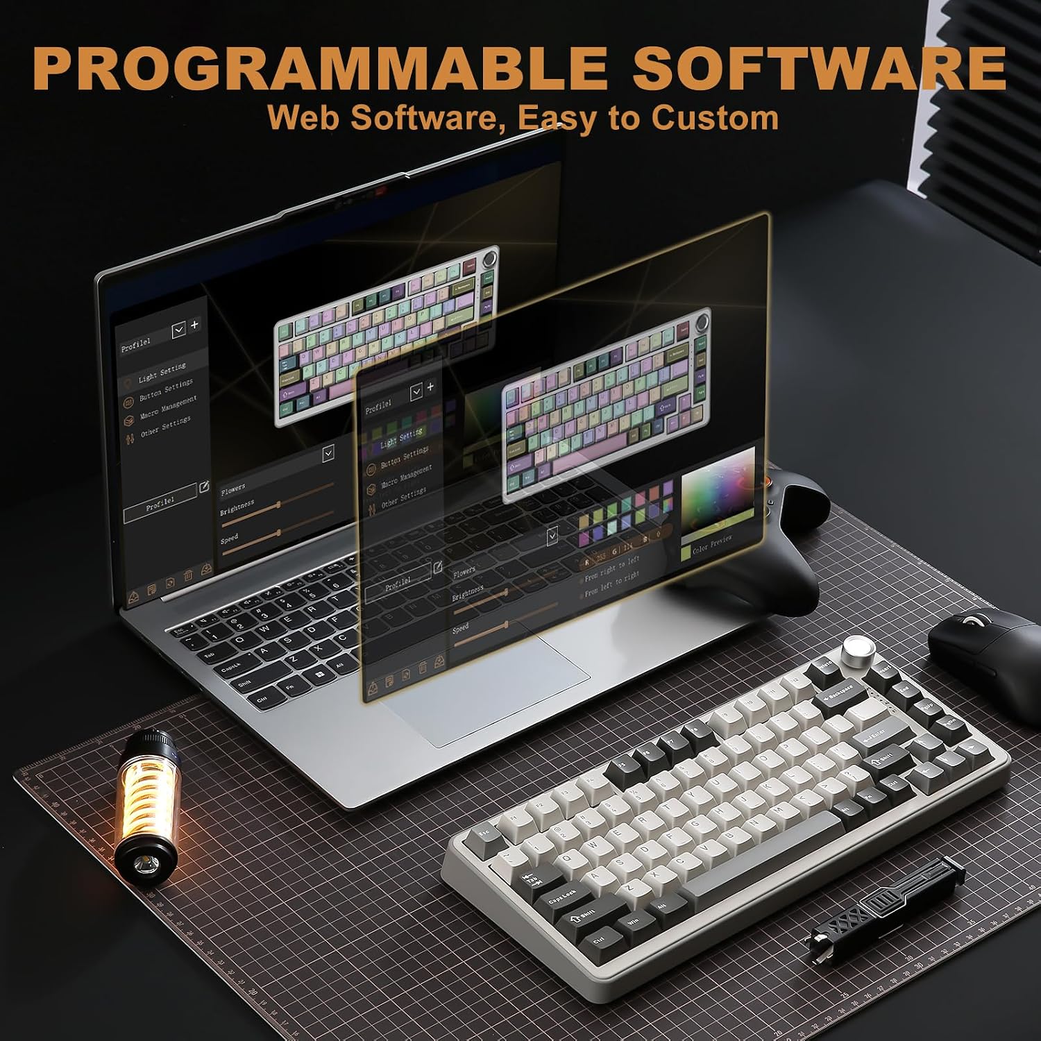 YUNZII B75 PRO Wireless Mechanical Keyboard,75% Layout with Knob,Hot Swap Gasket Custom Structure,Creamy Pre-lubed Switches,RGB Backlit,Bluetooth/Type-C/2.4G for Win/Mac(Cocoa Cream V2 Switch,Grey) - 6