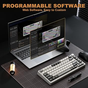 YUNZII B75 PRO Wireless Mechanical Keyboard,75% Gaming Gasket Hot Swap Custom Keyboard with Knob,Pre-lubed Switches RGB,Bluetooth/Type-C/2.4G (Grey, Cocoa Cream V2 Switch)