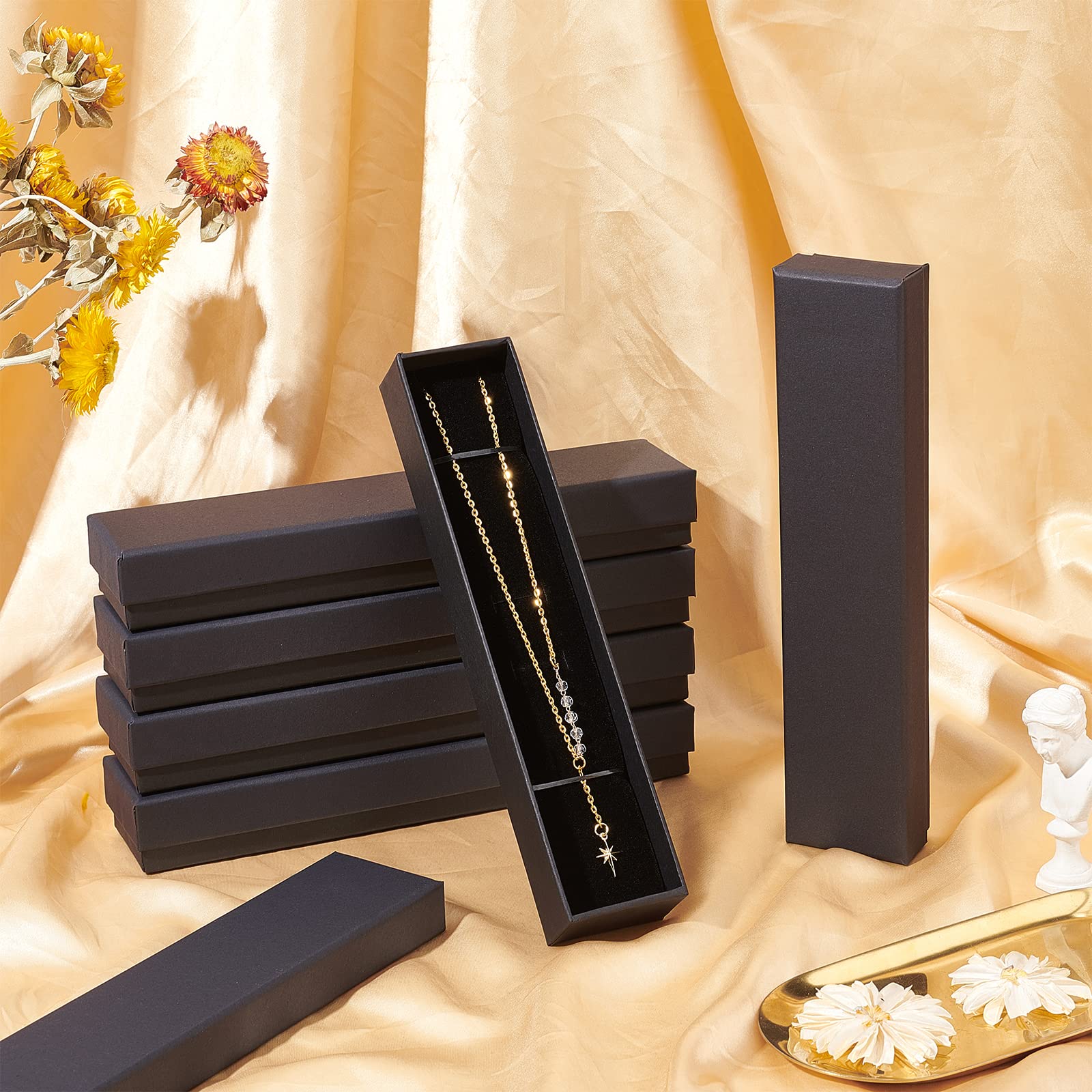 BENECREAT 12 Pack Scatola di Cartone Craft Craft Box Nero con Elegante Pad in Velluto per Bracciale Presentazione Collana 22,5x5x3cm