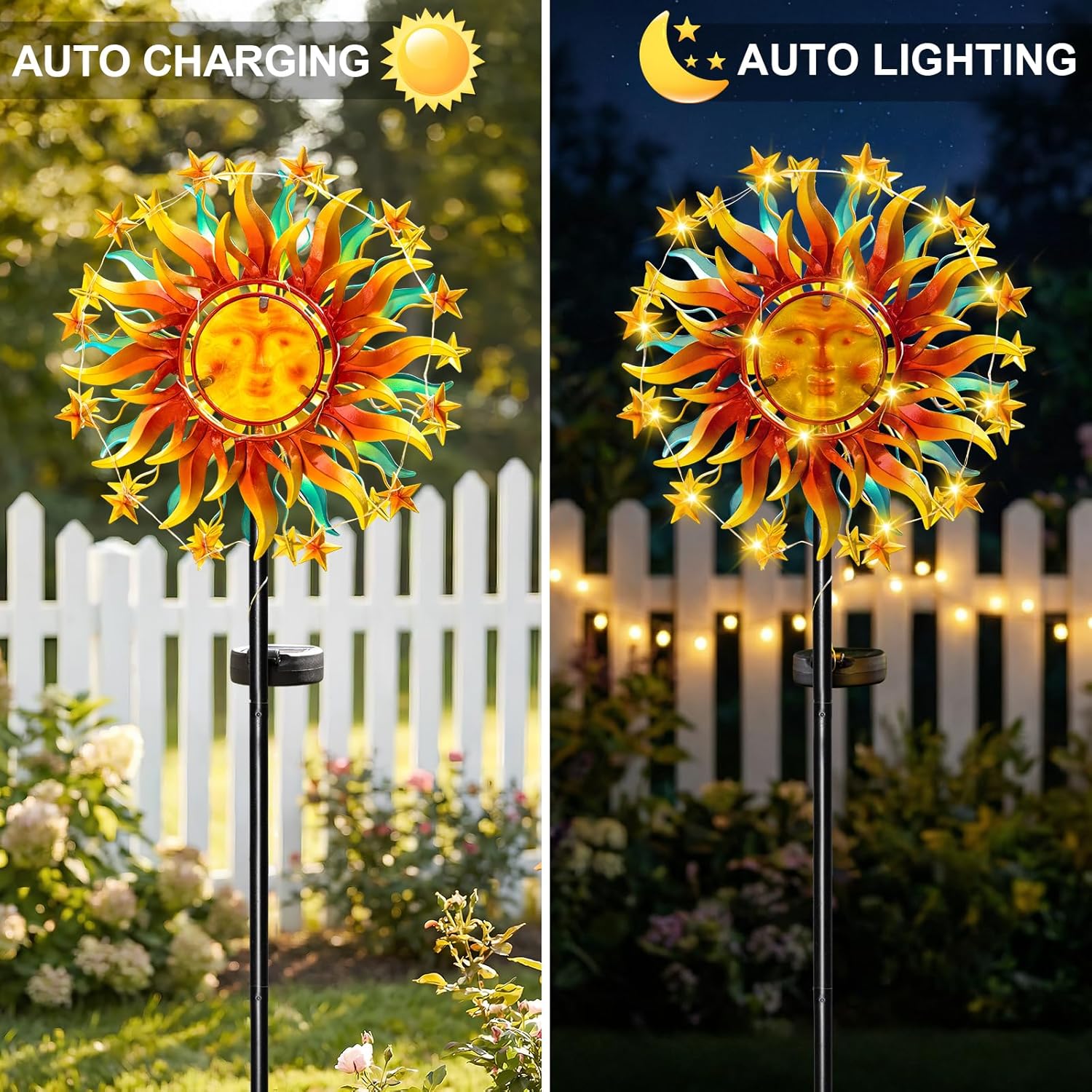 Solar Wind Spinners for Yard Garden - 60.3 Inch 360° Metal Sun Wind Sculptures Outdoor Clearance Kinetic Windmills with Vine String Shining LED Lights for Patio, Lawn Xmas Garden Decoration