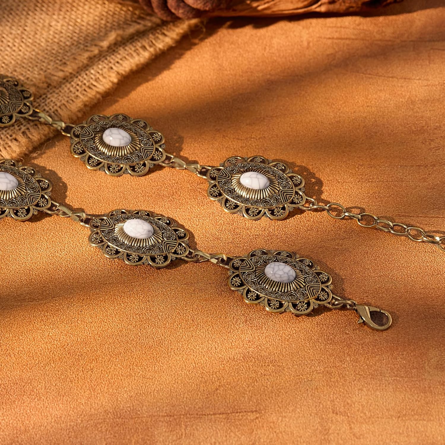 XZQTIVE Women Boho Chain Belts For Dresses Jeans Western Cowgirl Waist Links Belt Adjustable Metal Concho Belt - Image 4