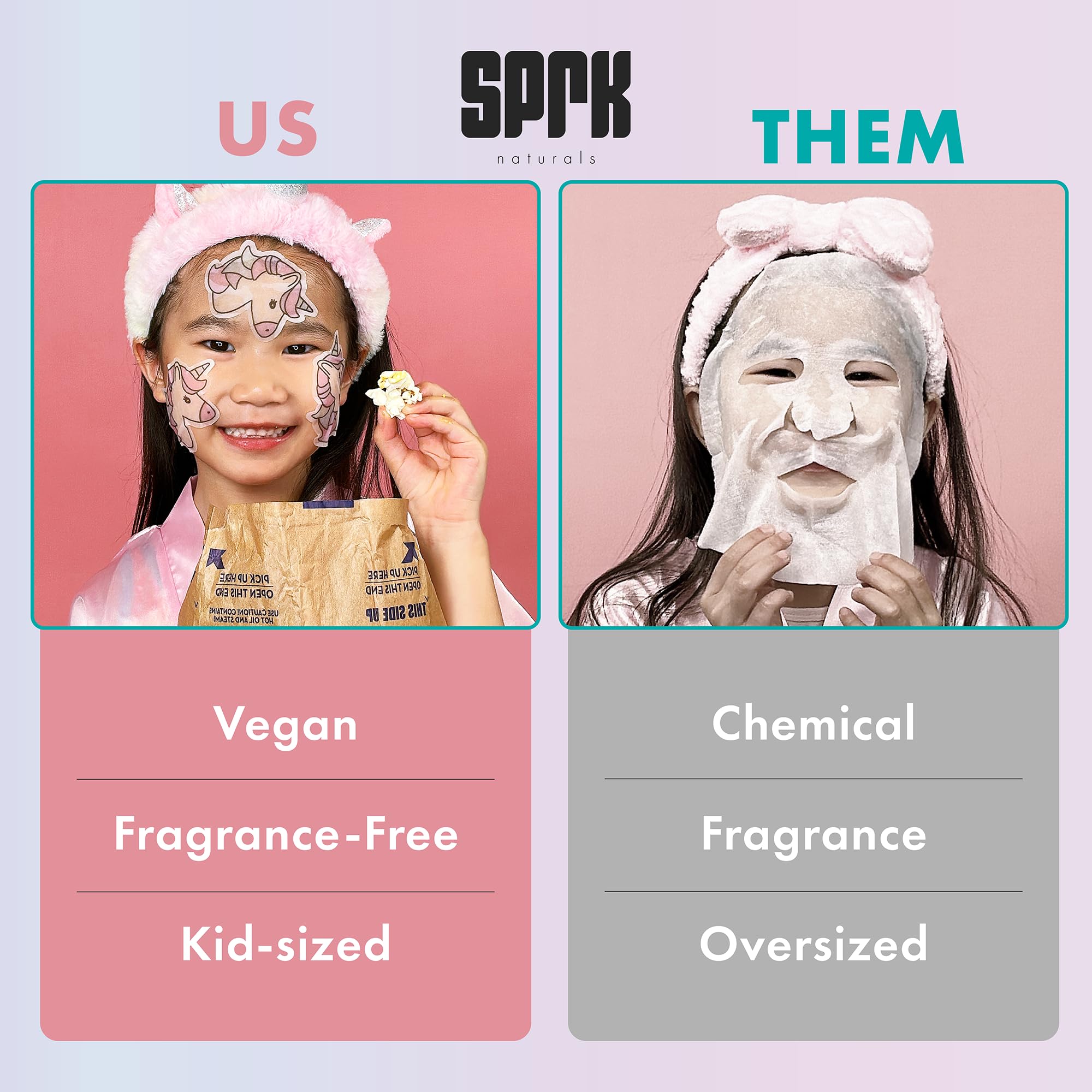 Unicorn Kids Face Masks Skincare Set, 10-Piece Vegan Organic Sheet Masks