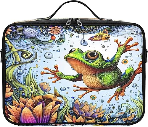 Fantasy Green Frog Butterfly and Flower makeup bag travel cosmetic toiletry bag travel make up bag women makeup bag with dividers neceser para