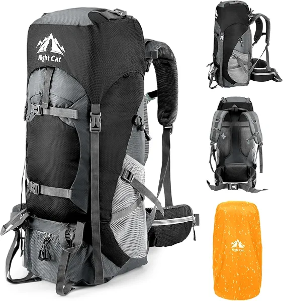 Night Cat Hiking Backpacks 70L Camping Backpacking Packs for Men Women Lightweight Outdoor for Mountaineering Traveling, No Internal Frame