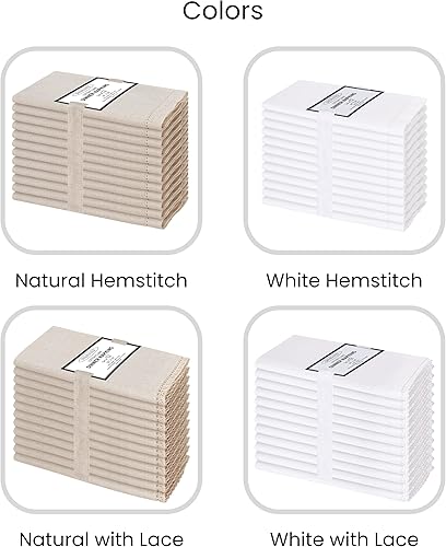 Miniatura 9 de Cotton Clinic Paquete de 12 servilletas de tela con dobladillo de gran tamaño de 20 x 20 pulgadas, tela de lino y algodón a medida con esquina