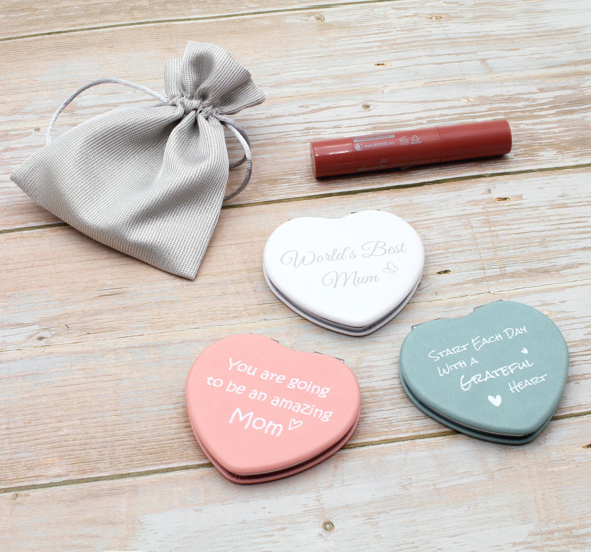 CustomDesign.Shop Specchietto Compatto Cuore Personalizzato Mirror | Specchio Trucco da Borsa con Testo | Regalo Personalizzato per Donna, Mamma, Damigella, Compleanno & Natale – Rosa