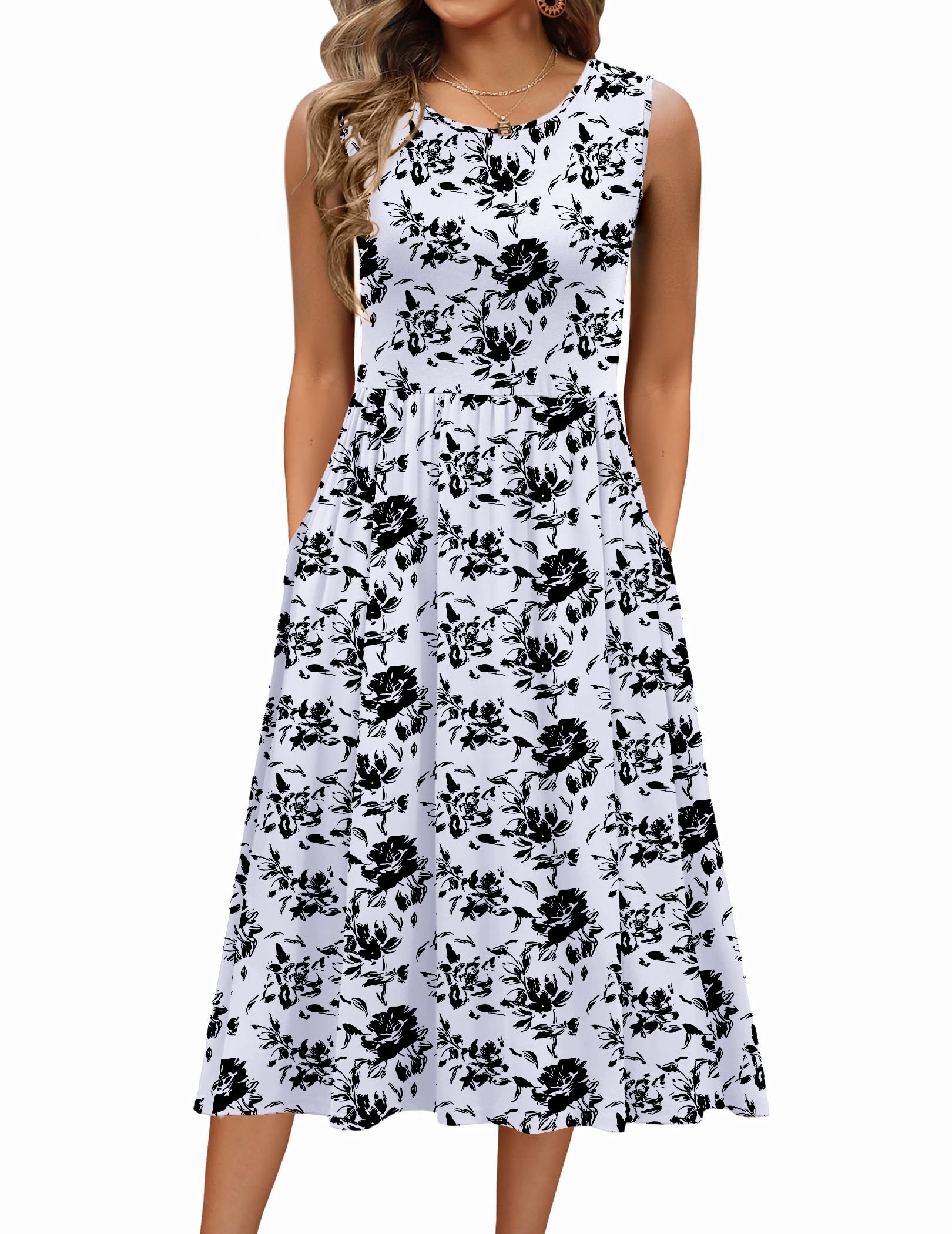 Zeagoo Women's Summer Tank Midi Dress with Pockets Floral Sleeveless A-Line Casual Loose T-Shirt Dresses Beach Sundress 2026