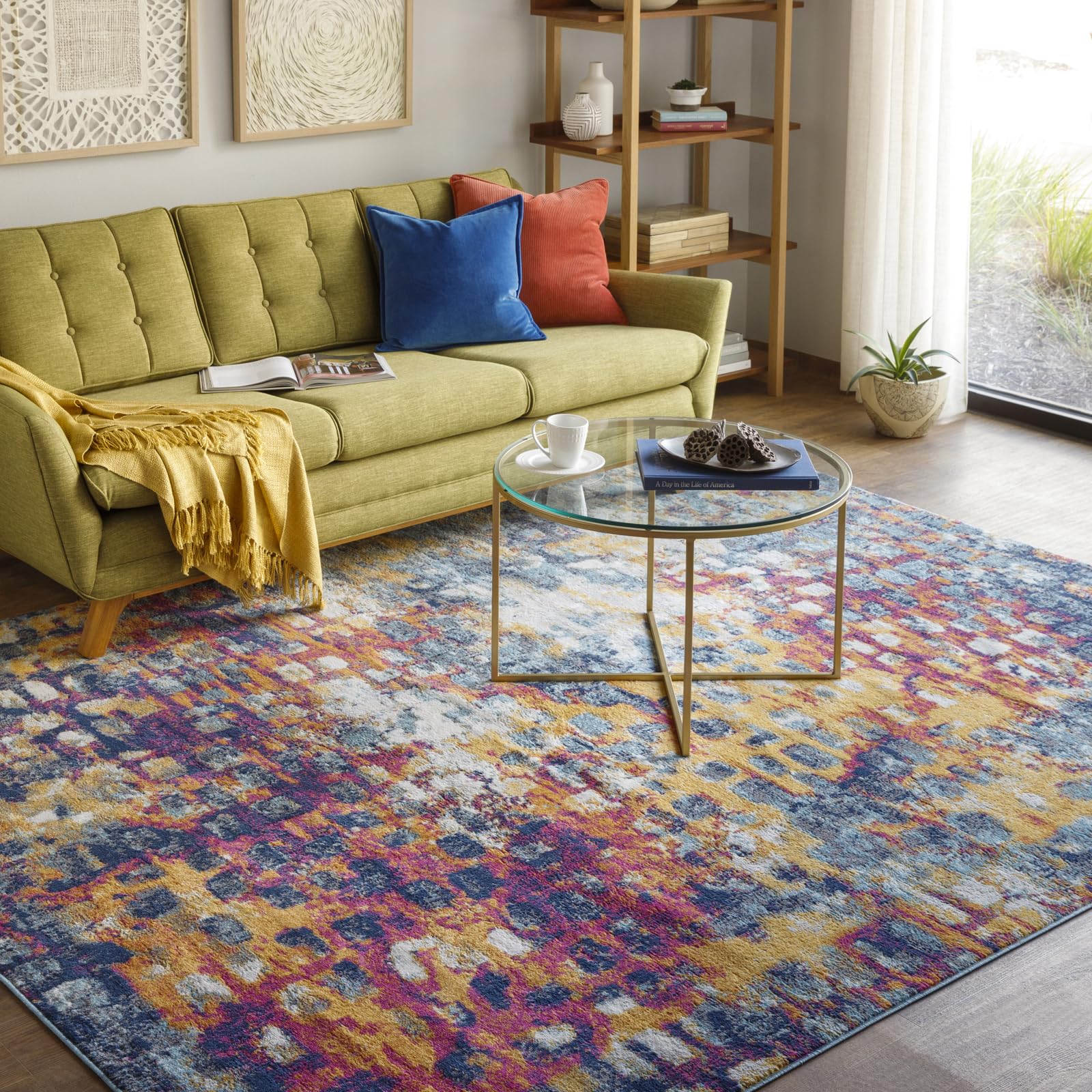 Livabliss Chlef Tapis Abstrait pour Salon, Couloir, Salle à Manger - Tapis Moderne à Poils Moyens - Doux et Luxueux - Facile d'entretien - Bleu Marine - Moutarde - Fuchsia - Beige - 80 x 220 cm