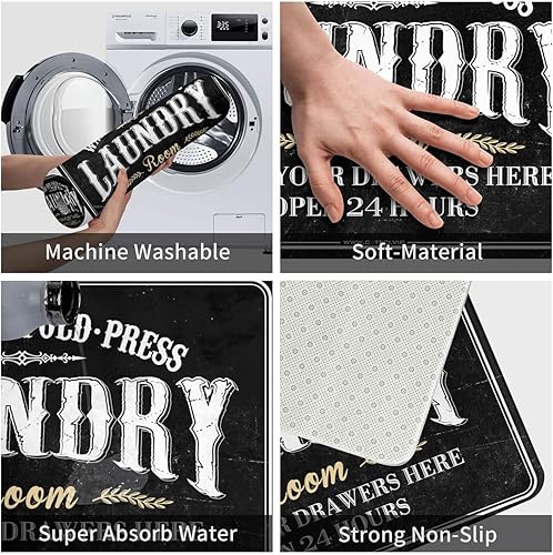 Miniatura 3 de COTECI Alfombra antideslizante para lavandería, alfombra de piso de cocina de granja, alfombra de área lavable para lavandería, vestíbulo, cocina,