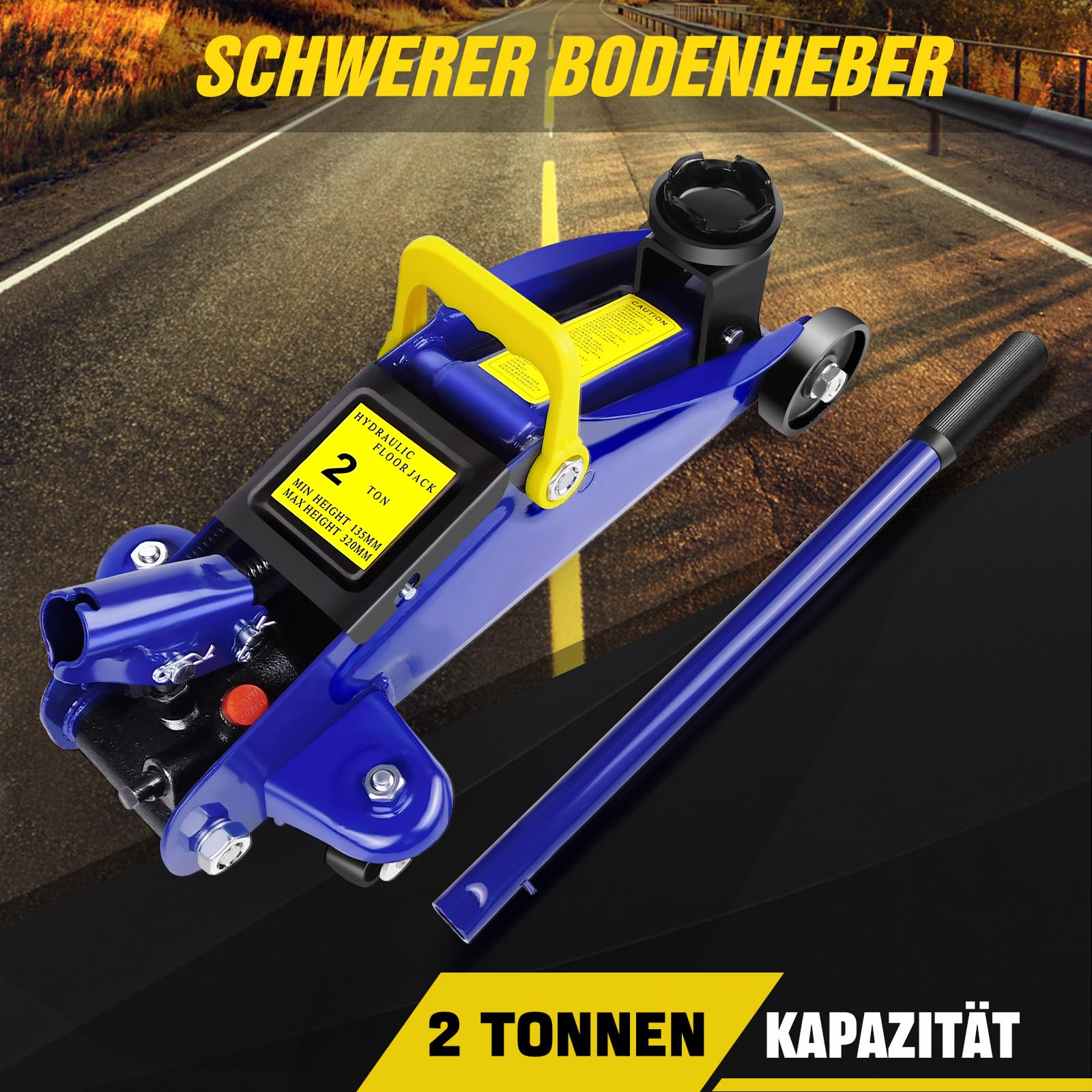 Hydraulischer Rangierwagenheber, Tragkraft bis 2t, 135-320 mm, Rangierwagenheber 2t mit Doppelzylinder | Hydraulischer Wagenheber flach für SUV & tiefergelegte Autos
